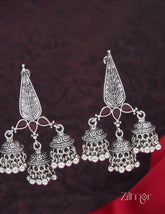 Silver Plated Enamel Artwork Triple Jhumki Earring - PT100386